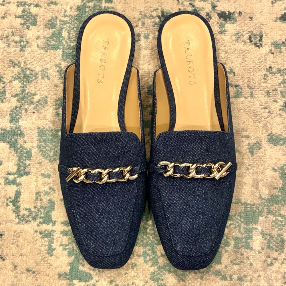 Talbots Dark Denim “Stella Chain” Slip-On Mules in sz 9.5, NWT